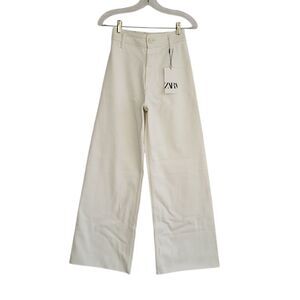 ZARA MARINE STRAIGHT WIDE LEG HIGH WAIST JEANS Size 2 ECRU 1934/042 Sailor